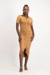 Bell A Short Sleeve Ruched Midi Dress - Toasted Coconut - M