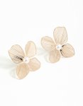 Goldair Gold Pearl Textured Flower Stud Earrings