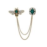 Vintage Honey Bee Brooch Pins For Women Men Cz Crystal Lapel Pin Badge Hanging Tassel Chains Collar Brooches Pin Shirt Collar Pi