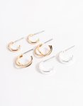 Mixed Metal Cross Over Hoop Earring Pack