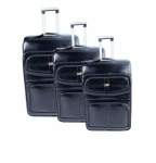 Smte Acesa Luggage Set Of 3 Leather Travel Suitcase Set Black With Keychain