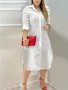 Button Front Ruched Sleeve Shirt Dress Sexy Lapel Collar Split Dress For Spring & Summer Women's Clothing