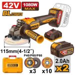 Ingco 42V Cordless Bl Angle Grinder 115MM 2.0AH Kit CAGLI4108112