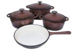 Smte King Cuisine 7 Piece Glazed Dutch Oven Cookware Pot &pan Set Brown With Keychain