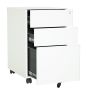 Steel 3 Drawer Mobile Pedestal Arc Handle Filing Cabinet With Lock - White