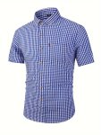 Men's 100% Cotton Checkered Graphic Print Shirt Casual Lapel Button Down Short Sleeve Shirt For Summer Outdoor Activities