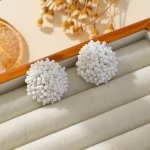 Bohemian Handmade Beaded Round Earrings Boho Style Beadwork Statement Jewelry For Women Fashion Accessory Available In White Pat
