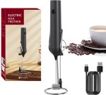 Electric Milk Frother USB Rechargeable Handheld Coffee Foam Maker With Stand Black Abs Coil Whisk