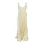 Ivory Flower Trim Pleated Maxi Dress