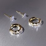 2 Pairs Elegant French Style Zirconia Studs And Hoop Earrings Set Chic Fashion Copper Jewelry For Women Vintage-inspired Daily W