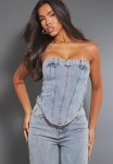 Mid Blue Wash Jean Waistband Detail Denim Corset Top - Mid Blue