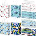 Gilprop 48 Pcs Father's Day Gift Bags Bulk Dad Party Supplies 8 Inch Happy Father's Day Paper Treat Goodie Bags With Handle Dad