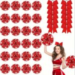 2PCS Cheerleading Pom Poms - Red & Silvery High-index Plastic Perfect For Sports Events Dance Performances & Festive Occasions