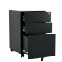 Steel 3 Drawer Mobile Pedestal Arc Handle Filing Cabinet With Lock - Black