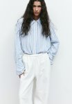 Oversized Linen-blend Shirt - White & Blue Striped