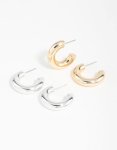 Mixed Metals Chunky Round Hoop Earrings 2-PACK