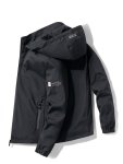 Men's Letter Print Hooded Long Sleeve Zipper Down Windbreaker Jacket With Zippered Pockets Versatile And Casual Jacket For Sprin