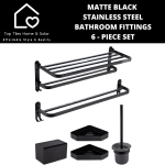 Matte Black Stainless Steel Bathroom Fittings - 6 Piece Set