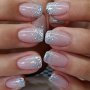 24pcs Short Square Press On Nails Fake Nails Full Cover Glitter Sequin False Nails For Women And Girls