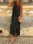 Tucked Halter Neck Loose Dress Casual Slit Hem Sleeveless Dress For Spring & Summer Women's Clothing