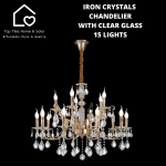 Iron Crystals Chandelier With Clear Glass - 15 Lights