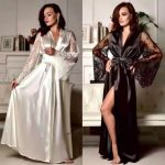Ladies Long Satin And Lace Kimono Dressing Gown - Webstore Sa