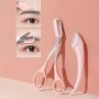 2Pcs Stainless Steel Eyebrow Trimmer Set - Ambidextrous Curved Eyebrow Razor With Comb Unscented Beauty Tool For Hair Removal Suitable For Men And Women