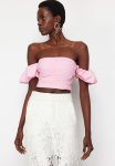 Crop Woven Bustier - Pink