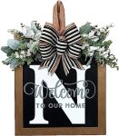 Last Name Year Round Front Door Wreath Front Porch Decoration 26 Letter Welcome Sign With Eucalyptus Garland And Bow Spring Wrea