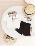 2PCS Toddler Boys Casual Short Sleeve Summer Set Plaid Pattern Stitching Golf Shirt & Shorts Baby Boy's Clothes