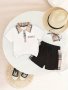 2pcs Toddler Boys Casual Short Sleeve Summer Set Plaid Pattern Stitching Golf Shirt & Shorts Baby Boy's Clothes