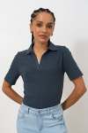Split Collar Rib T-Shirt - XL Multi Stripe
