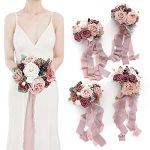 Ling's Moment Artificial Bridesmaid Bouquets Set Of 4 Dusty Rose Wedding Flower Bouquets Mauve Floral Bouquet Bridal Bouquets Wi