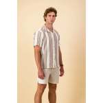 Short Sleeve Shirt Cotton Retro Stripe Brown - M l