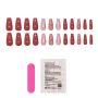 24 Piece Medium Coffin Shape 3D Heart Decor Press-on Nail Set - Wine Red