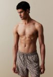 Patterned Swim Shorts - Beige & Palm Trees