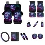 Widea 17 Pcs Car Accessories Set Galaxy Butterfly Car Seat Covers Set foot Mats steering Wheel Cover seat Belt Pads armrest Cove