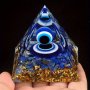 Lapis Lazuli & Golden Foil Orgone Pyramid - Natural Crystal Evil Eye Sphere For Meditation Yoga & Home Decor