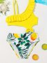 Girls 1-piece High Stretch & Stylish Short Raglan Sleeve Allover Fish Scales Pattern Zip Up Skirted Swimsuit For Hot Spring & Pool Party