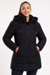 Ladies Black Elite Winter Long Hooded Puffer Jacket With Easy Carry Bag