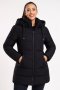 Ladies Black Elite Winter Long Hooded Puffer Jacket With Easy Carry Bag
