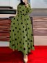 Polka Dot Print Long Sleeve Dress Tie-waist Crew Neck Dress Women's Clothing