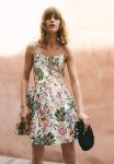 Flared-skirt Cotton Dress - Cream & Floral