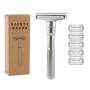 Premium Double Edge Adjustable Safety Razor Plus 5 Blades - Silver