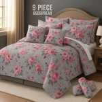 Flowered Bedspread Set - 9 Piece - Roses