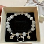 Sanrio Hello Kitty Elastic Beaded Bracelet With Rhinestone Heart Charms Cartoon Fashion Jewelry Accessory For Birthday And Festi
