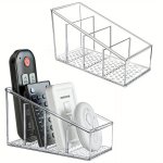 1PC Remote Control Holder Desk Organizer Clear Plastic Desktop Organization Holder 4 Compartments Makeup Brush Holders For Home