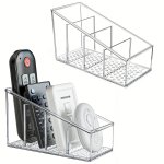 1PC Remote Control Holder Desk Organizer Clear Plastic Desktop Organization Holder 4 Compartments Makeup Brush Holders For Home