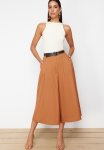 Belted Skirt Look Woven Trousers - Brown