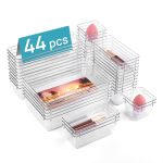 Vtopmart 44 Pcs Clear Plastic Drawer Organizers Set 4-SIZE Versatile Bathroom And Vanity Organizer Trays Non-slip Storage Contai